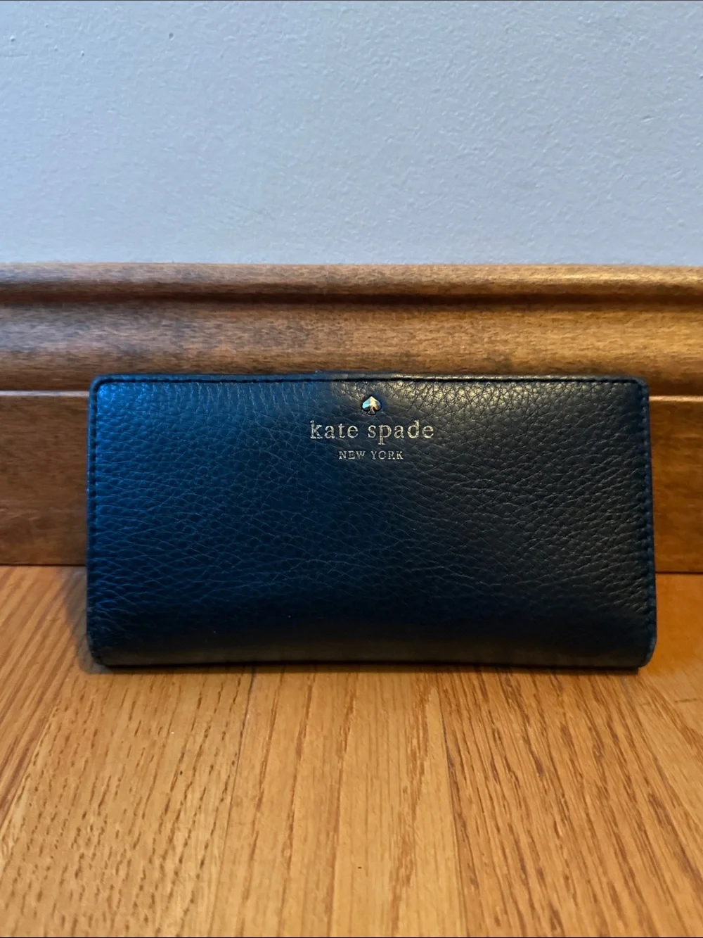 Kate Spade Black Leather Wallet Snap Closure Back Zipper Coin Pocket
